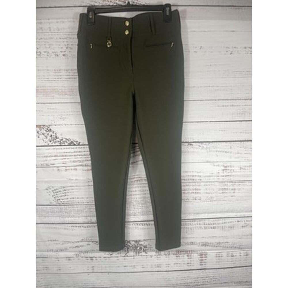 Holland Cooper Pants Women's 12 Green Skinny Ankle Zip Pockets Stretch Gold Zips - Picture 3 of 11